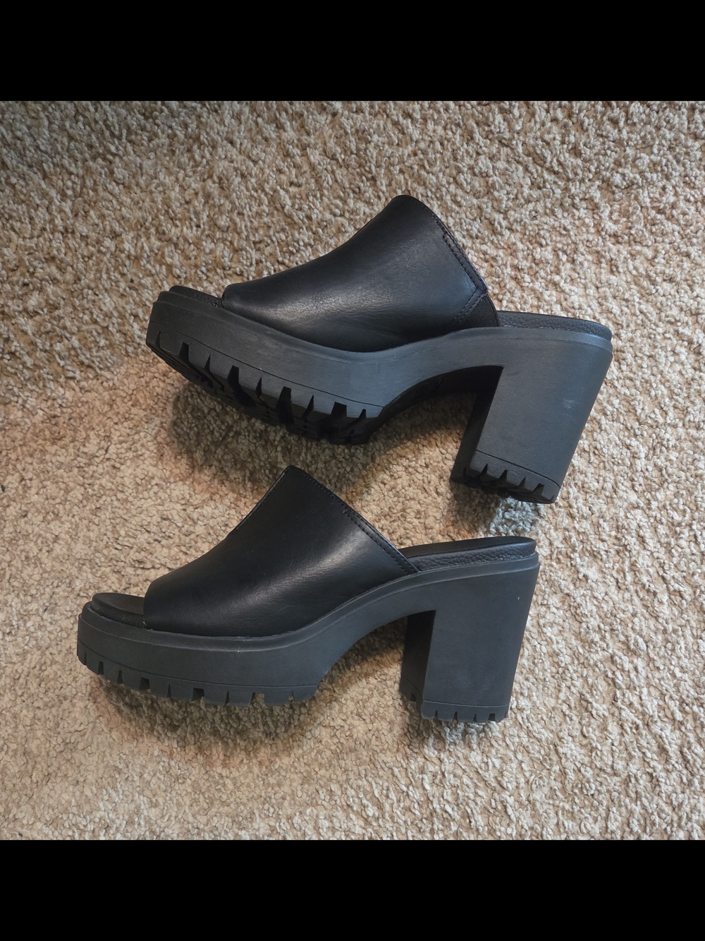 MIA Black Lug Sole Chunky Heel Mules